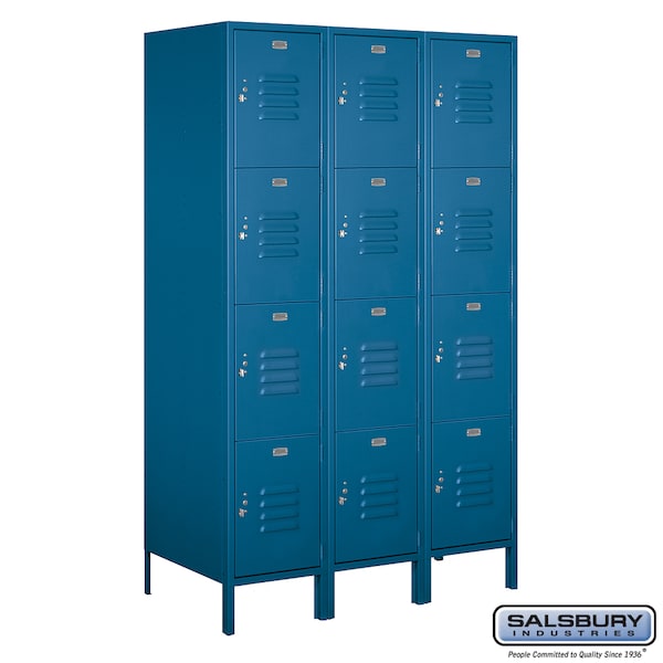 4 Tier Metal Locker, 54"Wx78"Hx21"D, 12 Door, Blue, Unassembled